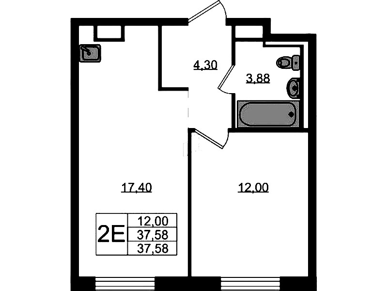 1-комнатная квартира 37.58 м², 2/12 эт., ЖК «Новые Лаврики»